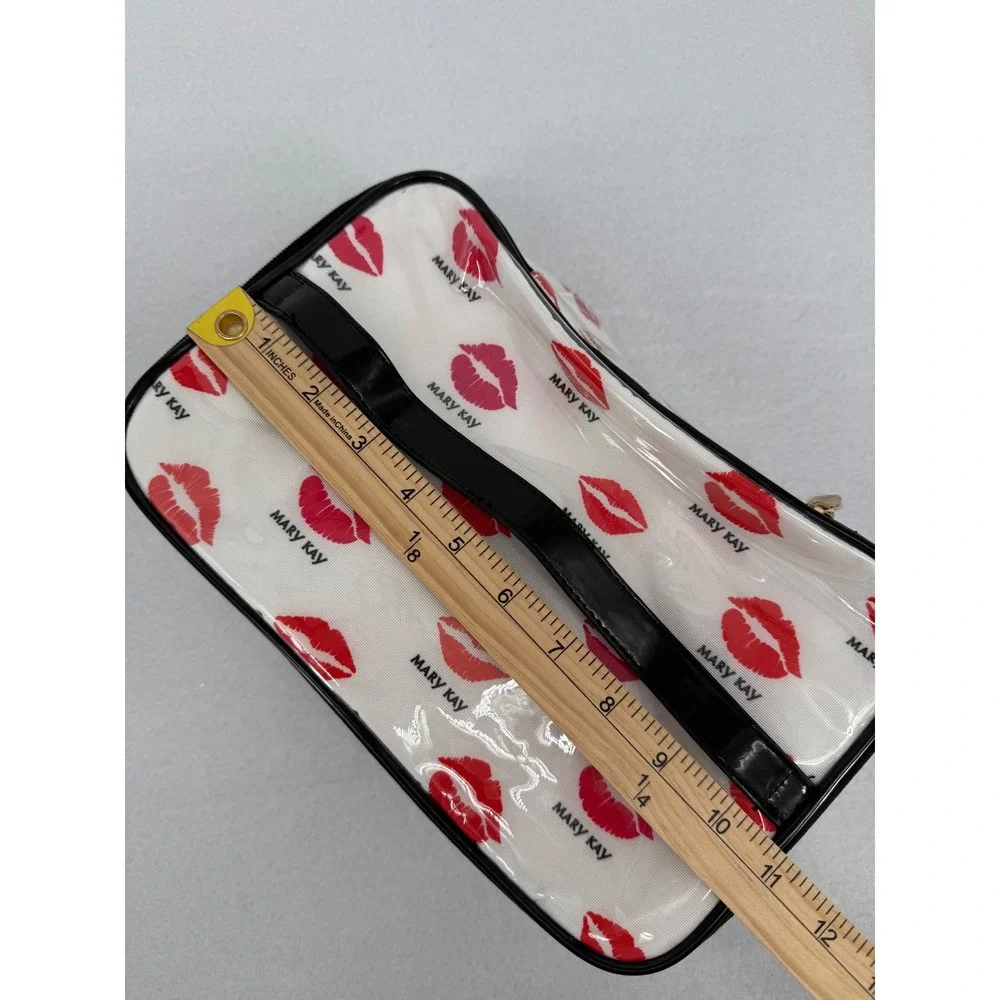 Mary Kay Makeup Bag White Red Lip Print Zippered Travel Case